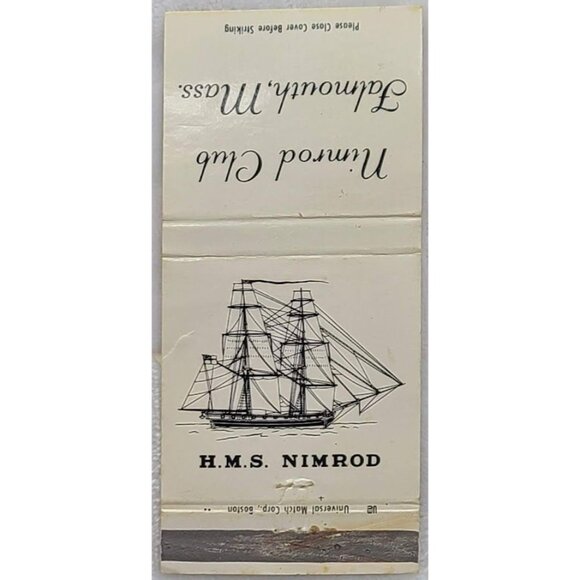 Front Strike Matchbook Cover HMS Nimrod Club Falmouth MA Cape Cod 30 Stick - Picture 1 of 5